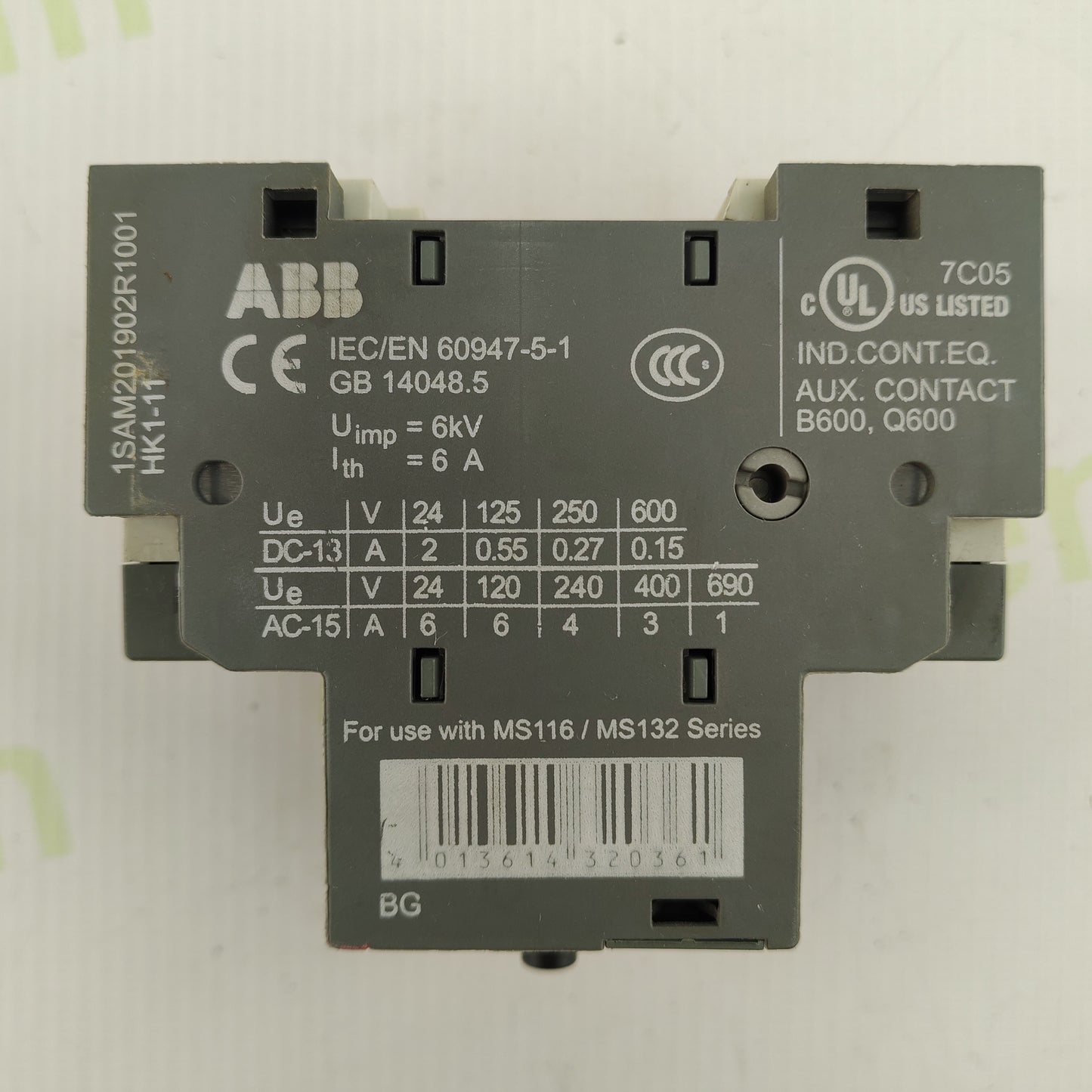 ABB MS116 Auxiliary Contact Module | IEC/EN 60947-5-1 | Industrial Control Equipment | B600/Q600 Rated