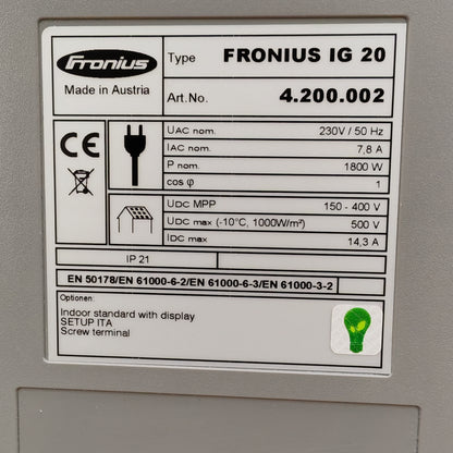 Fronius IG 20 Solar Inverter | Art. No. 4.200.002 | 1.8 kW | 230V