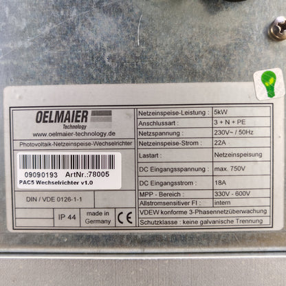 Oelmaier PAC5 Solar Inverter | 5 kW | 3-Phase Grid-Tie | German Quality