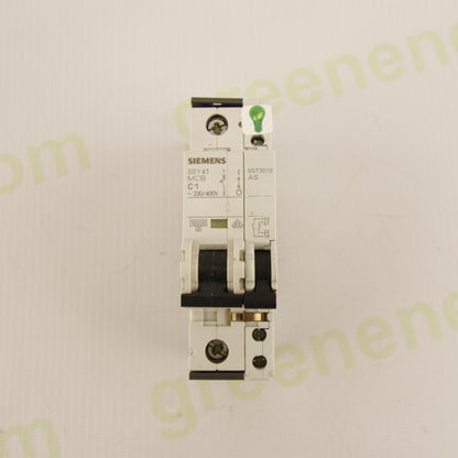 Siemens 5SY41 C1 + Siemens 5ST3010 AS – 1P 1A MCB with Auxiliary Contact | Curve C | 230/400V | 10kA