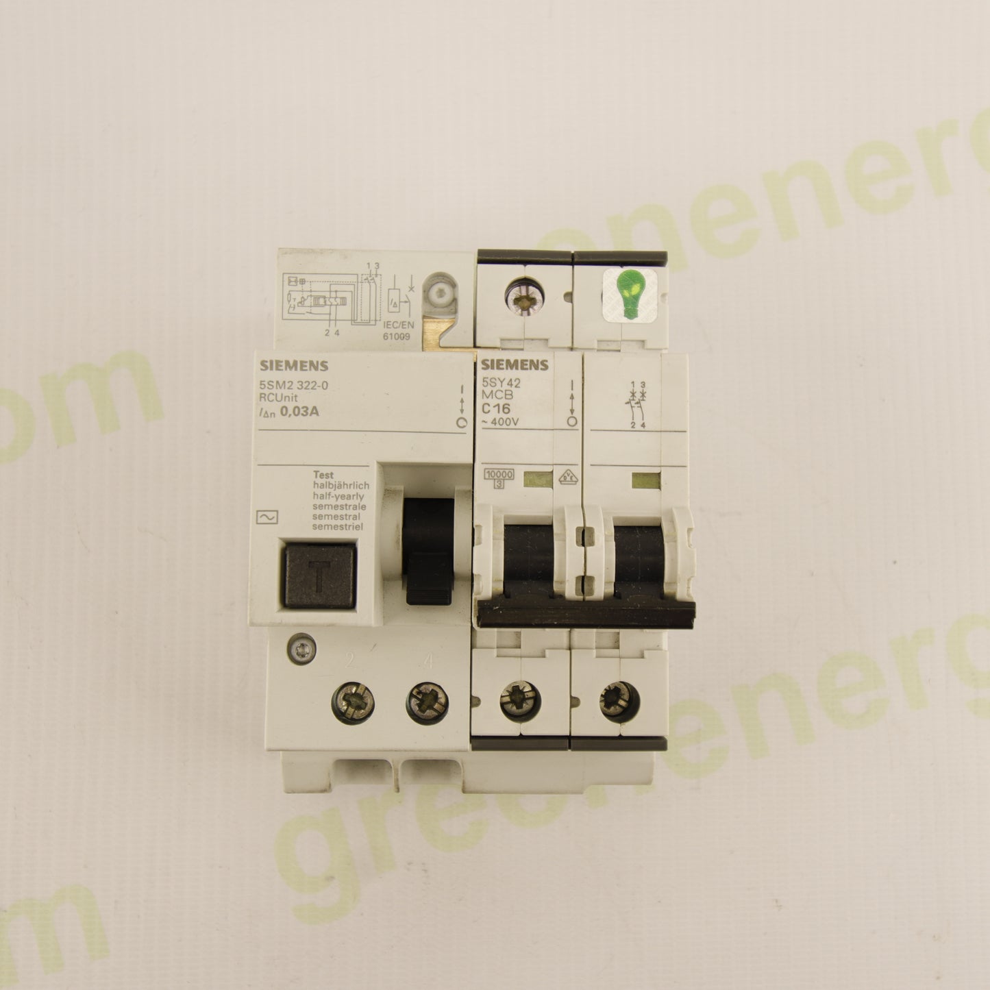 Siemens 5SM2 322-0 + Siemens 5SY42 C16 – 2P RCBO Assembly | 16A Curve C | 30mA | 400V AC | 10kA