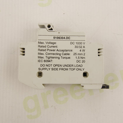 SIBA 5106304.DC – 1P Fuse Holder 10x38 mm | 1000V DC | 30/32A | IEC 60947 | DIN Rail