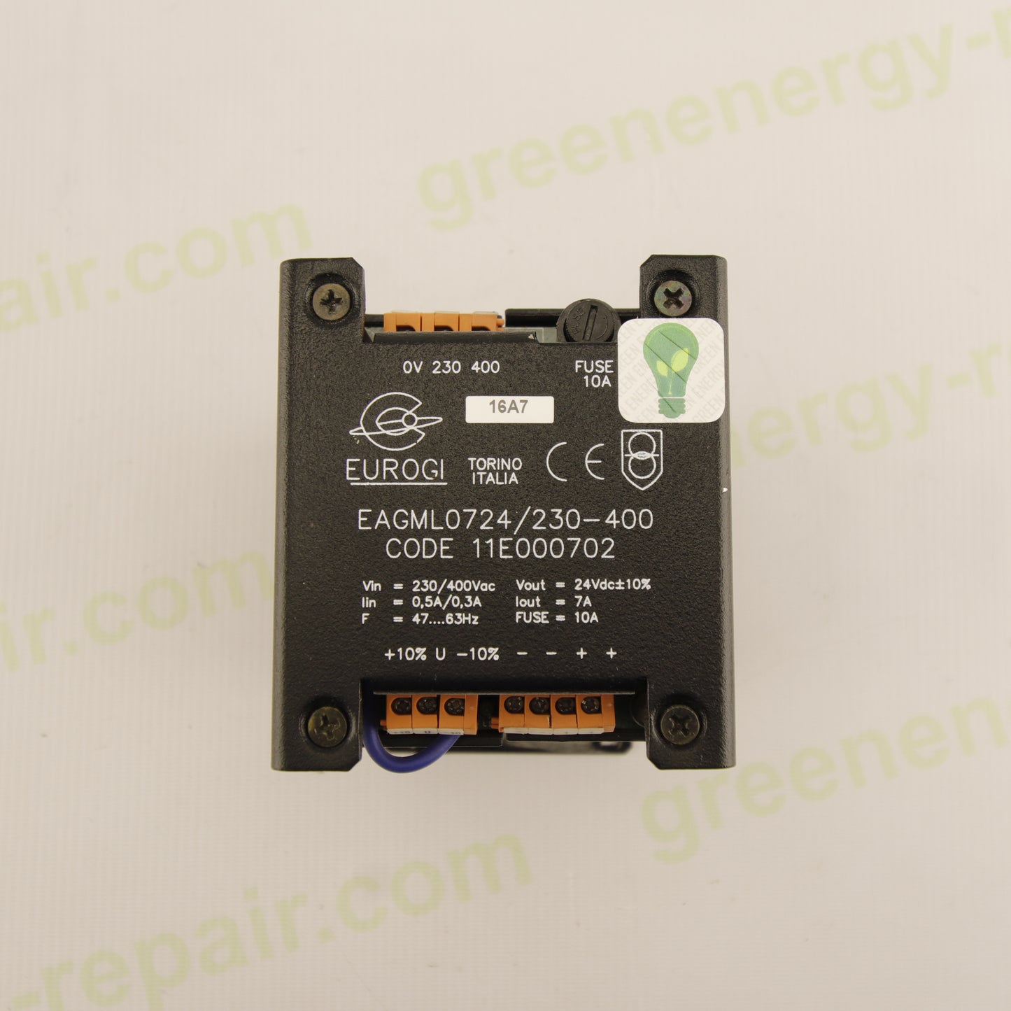 Eurogi EAGML0724/230-400 – Industrial Power Supply AC/DC 230/400VAC → 24VDC 7A (168W) – Built-in 10A Fuse – DIN Panel Mount – Code 11E000702