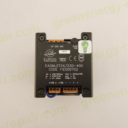 Eurogi EAGML0724/230-400 – Industrial Power Supply AC/DC 230/400VAC → 24VDC 7A (168W) – Built-in 10A Fuse – DIN Panel Mount – Code 11E000702