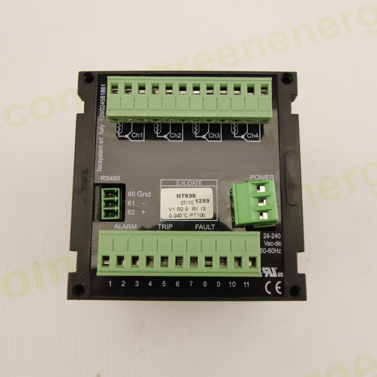 Tecsystem NT935 – Temperature Control Unit & Protection Relay – 4 Channels – PT100 Inputs – Digital Display – Alarm/Trip/Fan Outputs