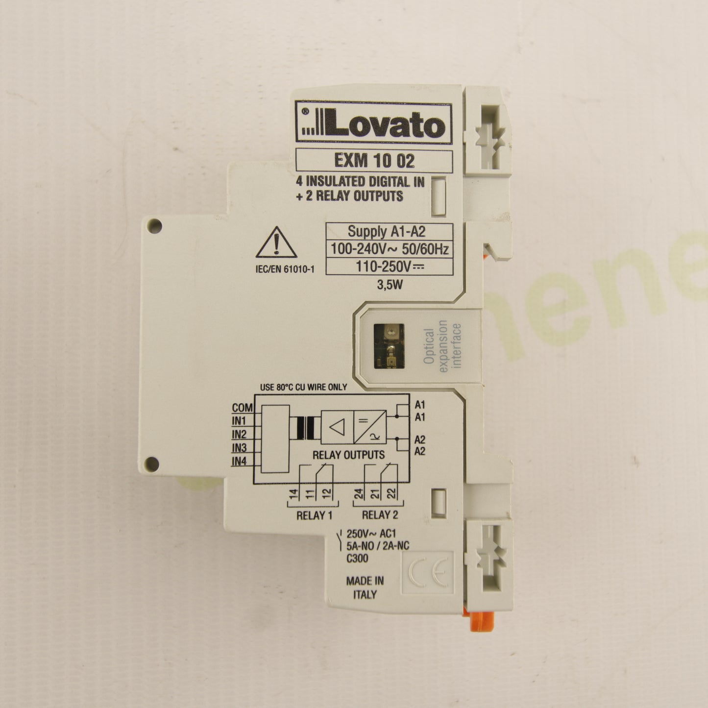 Lovato EXM10 02 I/O Expansion Module – 4 Isolated Digital Inputs + 2 Relay Outputs – DIN Rail 100–240V