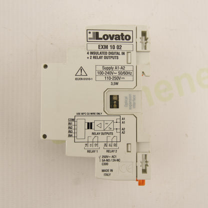 Lovato EXM10 02 I/O Expansion Module – 4 Isolated Digital Inputs + 2 Relay Outputs – DIN Rail 100–240V
