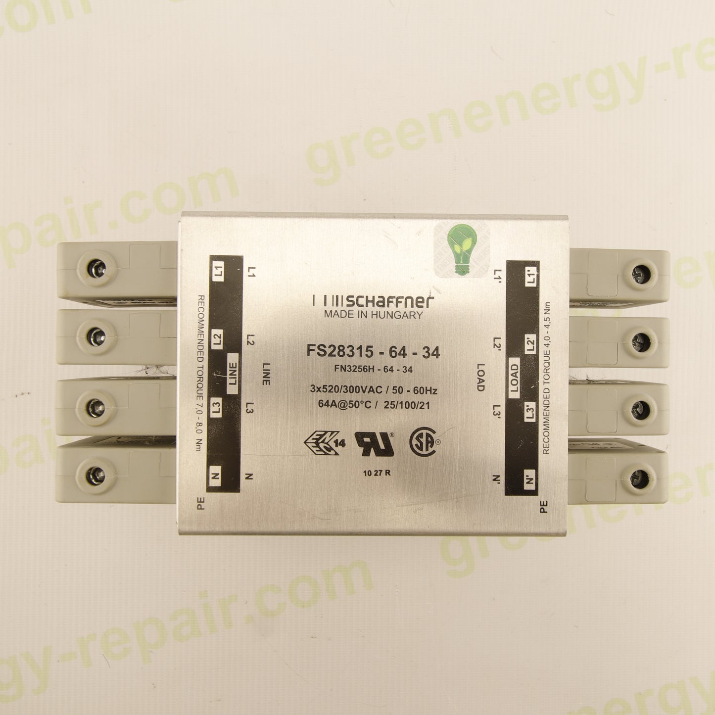 Schaffner FS28315-64-34 – Three-Phase EMI/RFI Filter | 64 A | 3×520/300 VAC | 3P+N | Industrial Line Filter