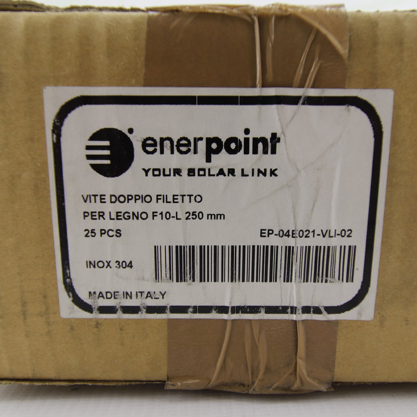 Enerpoint Double Thread Screw F10 L250 mm Stainless Steel 304 for Wood – PV Mounting Fastener | Made in Italy |