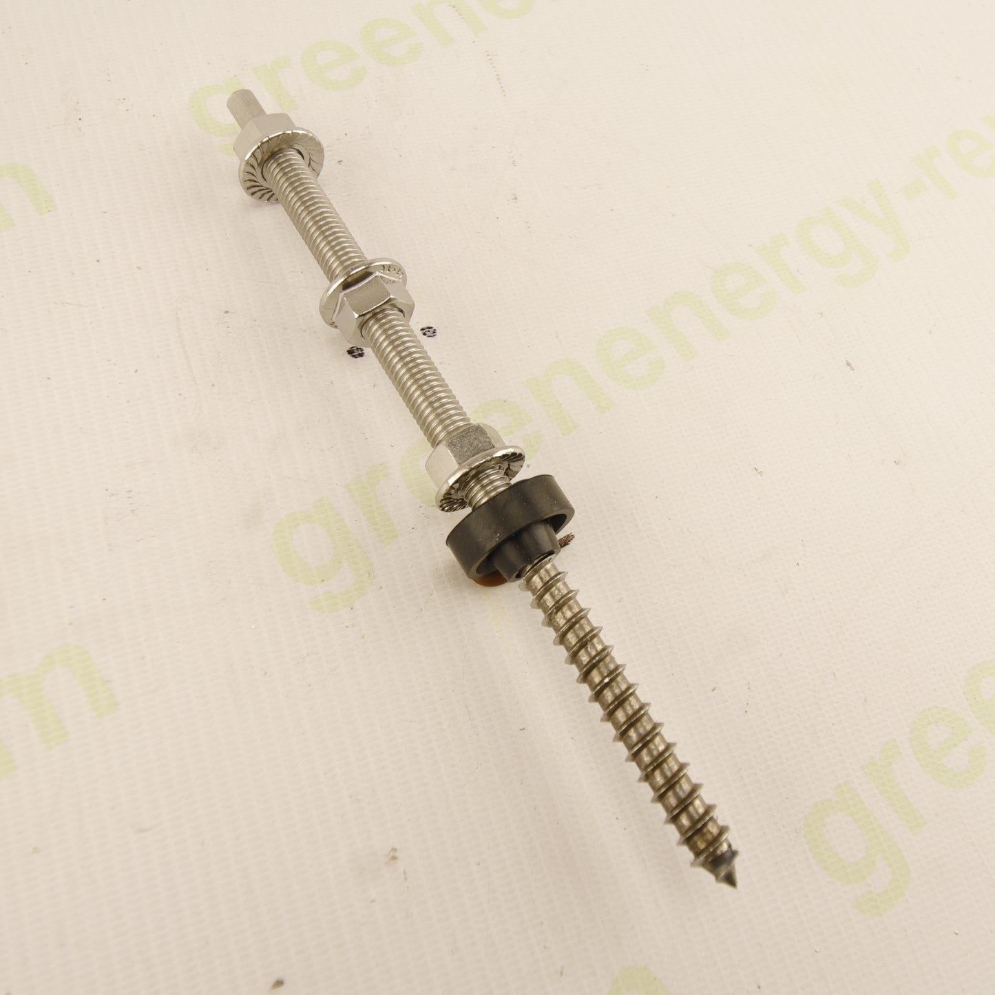Enerpoint Double Thread Screw F10 x 200 mm for Wood – AISI 304 Stainless Steel – Photovoltaic Mounting Fastener – Box of 25