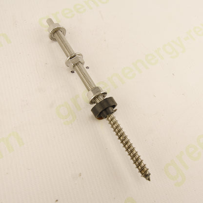 Enerpoint Double Thread Screw F10 x 200 mm for Wood – AISI 304 Stainless Steel – Photovoltaic Mounting Fastener – Box of 25