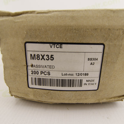 M8x35 Socket Head Cap Screw – A2 Stainless Steel SS304 – Hex Socket Cylindrical Head (VTCE) – Box of 200 pcs