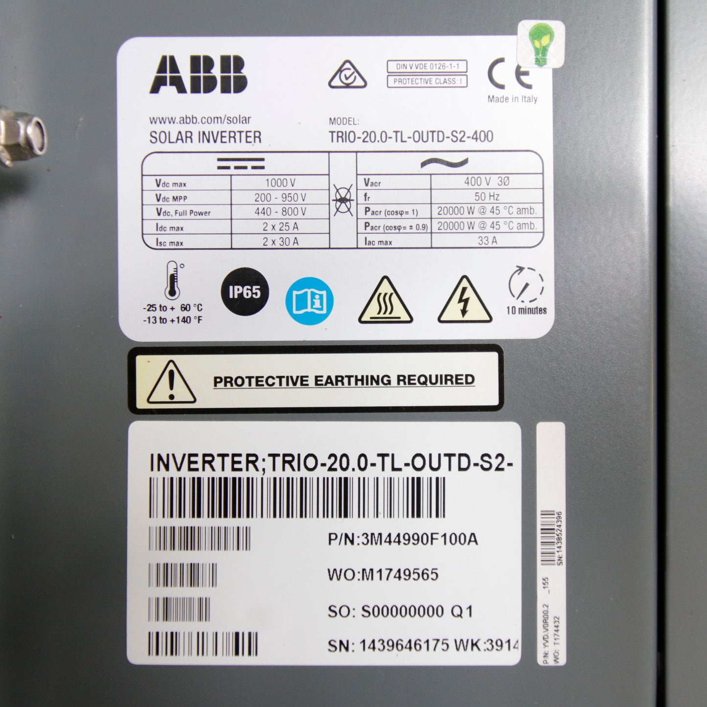 ABB Aurora PVI-TRIO-20.0-TL-OUTD – 20kW Three-Phase Photovoltaic Inverter | 2 MPPT | 380Vac | Refurbished & Tested