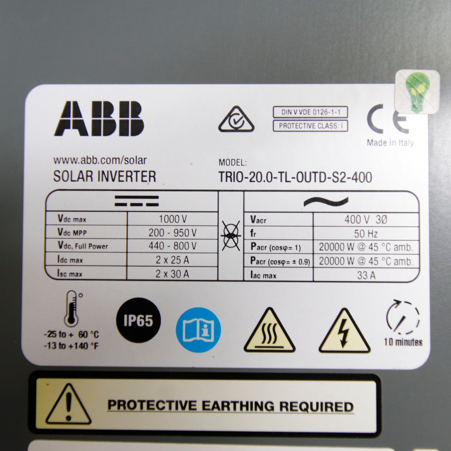 ABB Aurora PVI-TRIO-20.0-TL-OUTD – 20kW Three-Phase Photovoltaic Inverter | 2 MPPT | 380Vac | Refurbished & Tested
