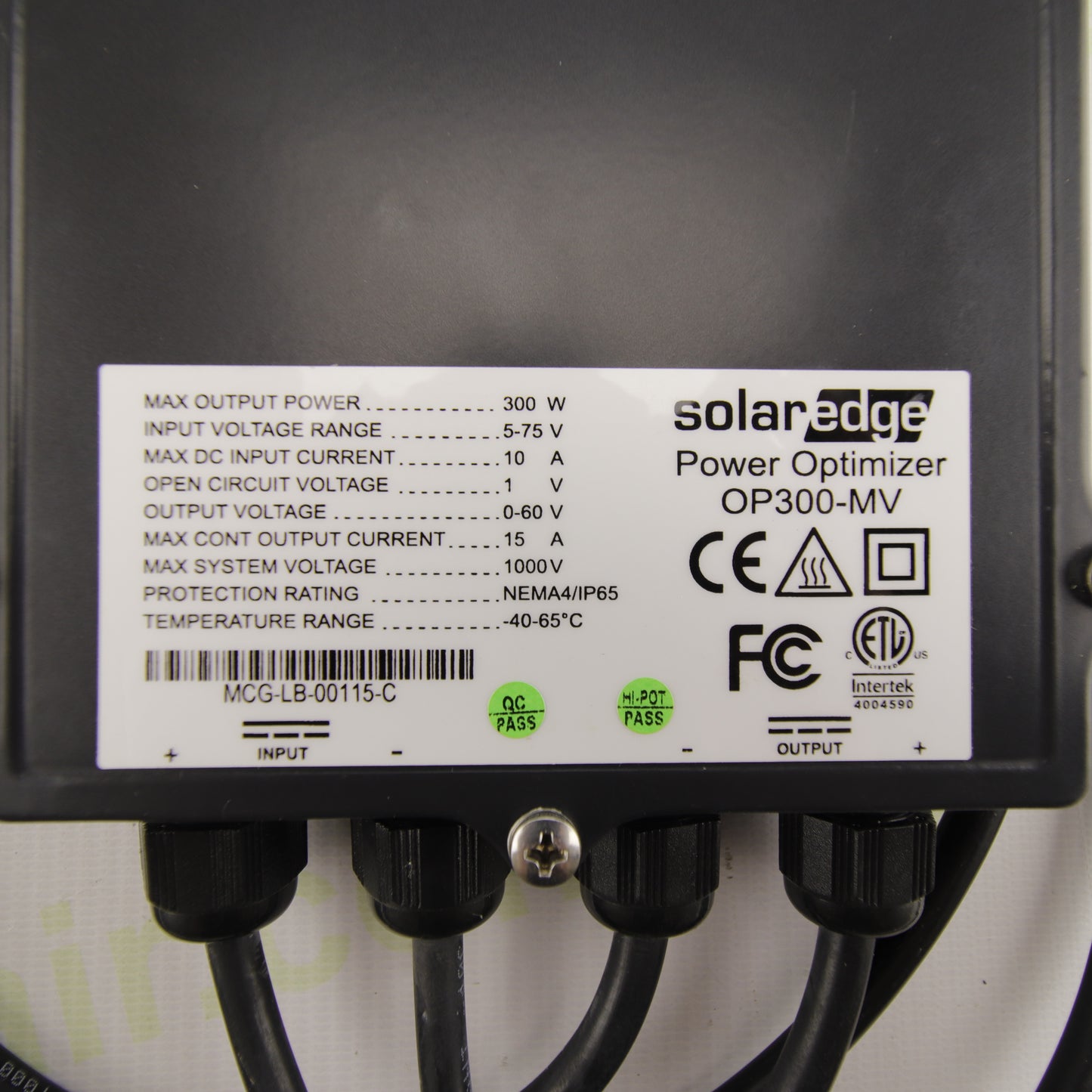 SolarEdge OP300-MV Power Optimizer 300W 5–75V 10A IP65 for Photovoltaic Modules