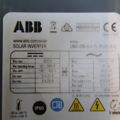 ABB UNO-DM-6.0-TL-PLUS-B-G Single-Phase Photovoltaic Inverter 6 kW – LCD Display, Dual MPPT & IP65 Protection