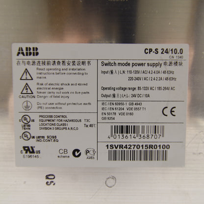 ABB CP-S 24/10.0 Power Supply | 24V DC, 10A, 240W | Industrial SMPS | Used