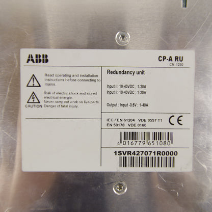ABB CP-A RU with CP-A CM Monitoring Module – 10-40VDC 40A Industrial Redundancy Unit for DIN Rail Power Supplies