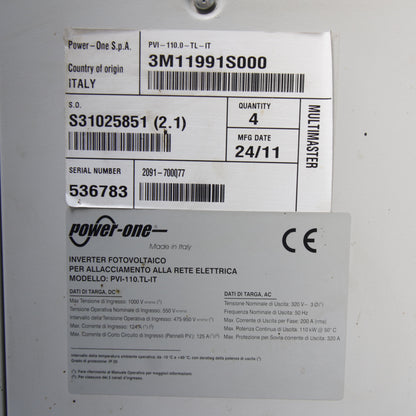 Power-One Aurora PVI-110.0-TL-IT Multimaster 110 kW Three-Phase Grid-Tie Industrial Photovoltaic Inverter