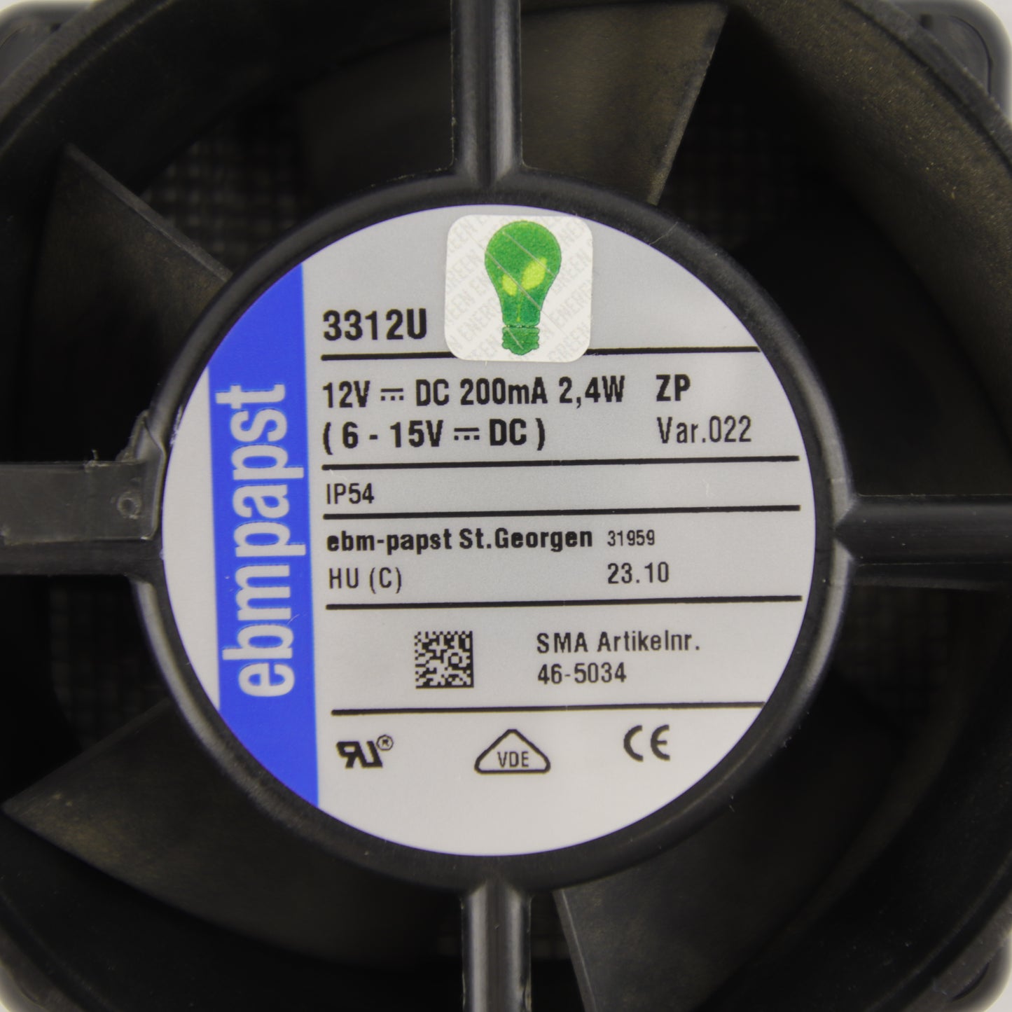 ebm-papst 3312U 12V DC Axial Cooling Fan 2.4W 200mA IP54 SMA 46-5034 Industrial Ventilation