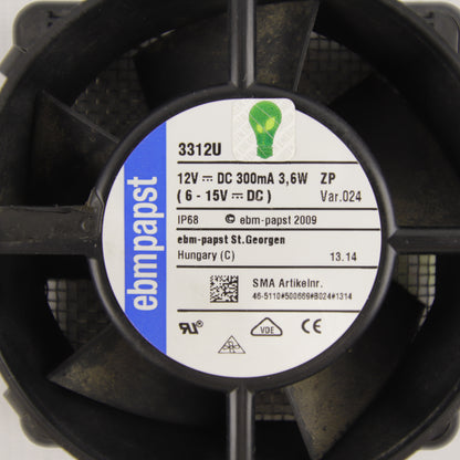 Industrial Axial Cooling Fan ebm-papst 3312U 12V DC 3.6W IP68 OEM SMA 46-5110 for Photovoltaic Inverters