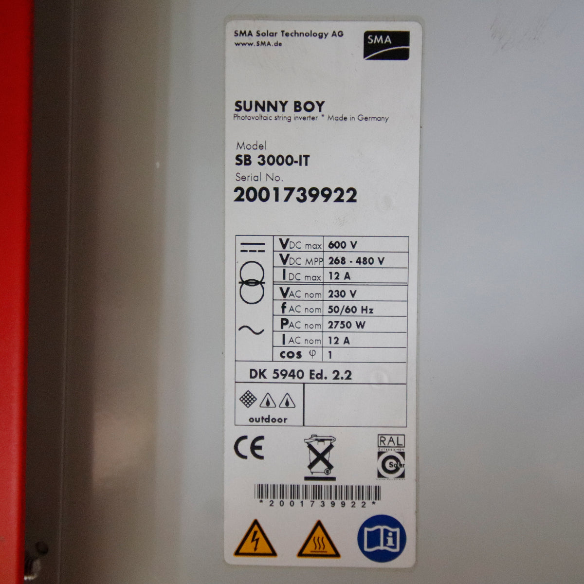 SMA Sunny Boy SB 3000-IT | 2.75 kW Grid-Tie Inverter