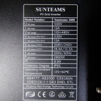 Sunteams 3000 | 3 kW String Inverter | Single-Phase | 1 MPPT | IP65 | LCD Display