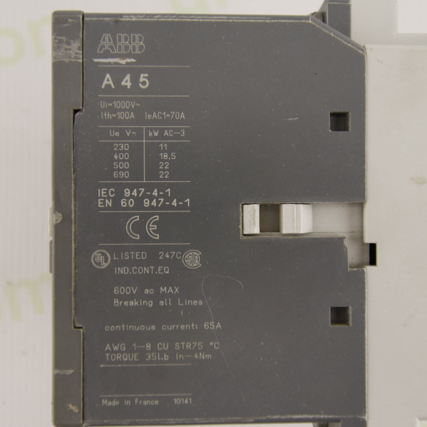 ABB A45-40 Power Contactor | 4-Pole 4NO | 70 A | 690 V AC | Coil AC | CAL5-11 1NO+1NC | IEC 60947