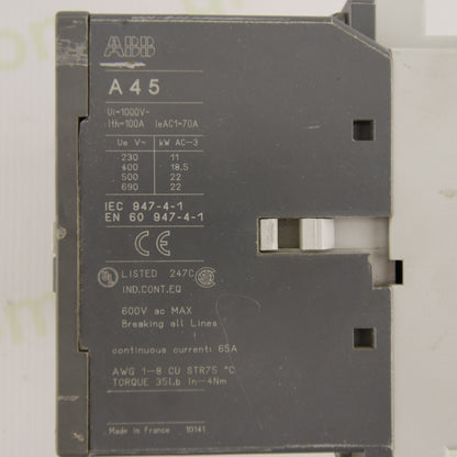 ABB A45-40 Power Contactor | 4-Pole 4NO | 70 A | 690 V AC | Coil AC | CAL5-11 1NO+1NC | IEC 60947