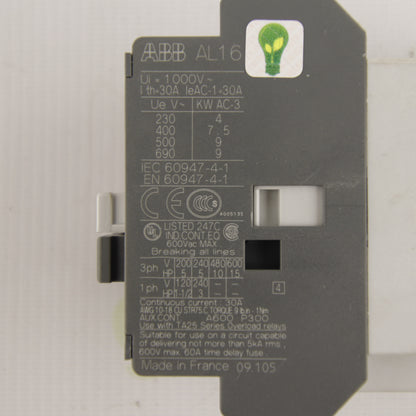 ABB AL16-30-10 Power Contactor | 3-Pole | 30 A | 690 V AC | DC Coil | 1NO Auxiliary Contact | IEC 60947