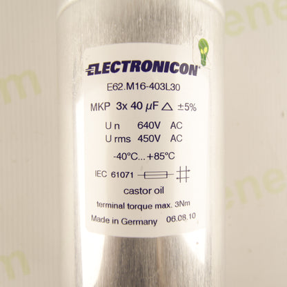 Electronicon E62.M16-403L30 – 3×40 µF 640 V AC Three-Phase MKP Power Capacitor
