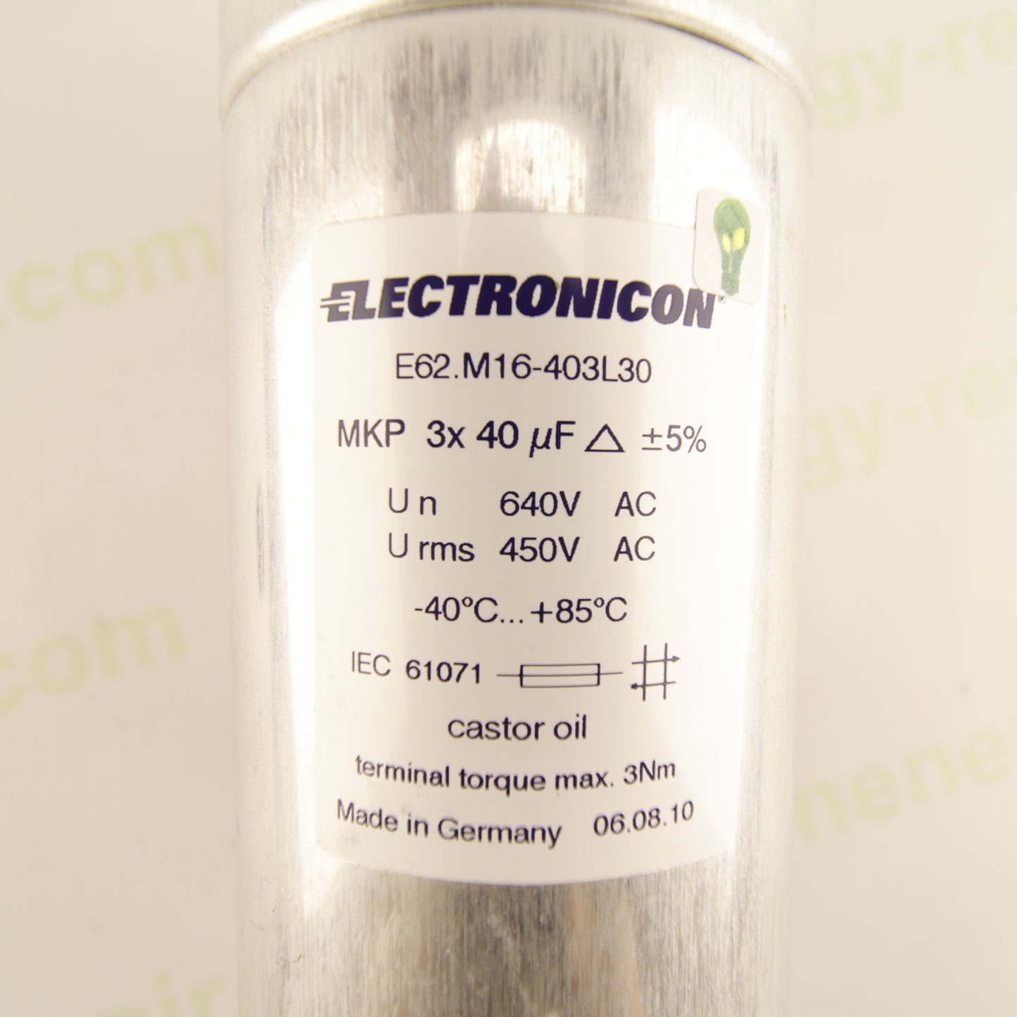 Electronicon E62.M16-403L30 Power Capacitor | Set of 2 | 3 × 40 µF Each | 640 V AC | 450 V RMS | ±5% | 3-Phase Δ | MKP | IEC 61071