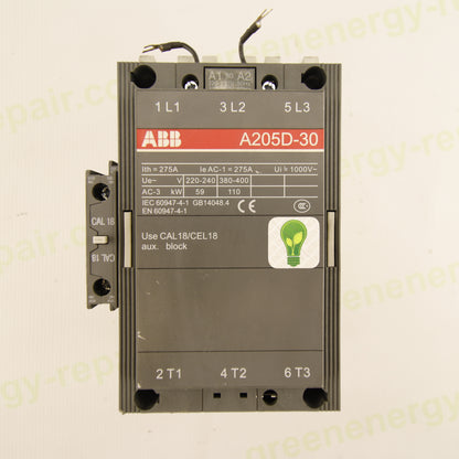 ABB A205D-30 | 3-Pole Industrial Power Contactor | 275 A | 1000 V AC | 220–230 V AC Coil | CAL18 1NO+1NC | IEC 60947-4-1