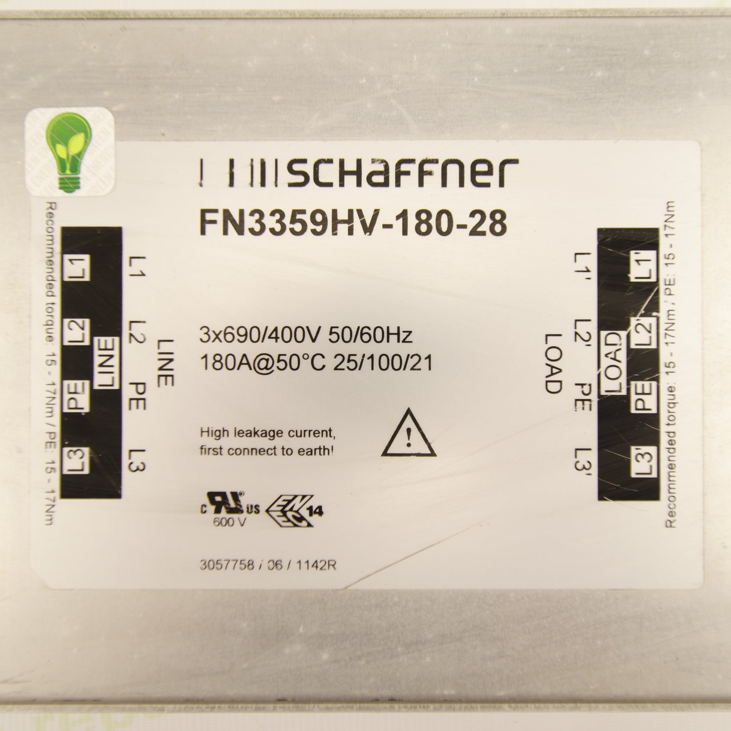 Schaffner FN3359HV-180-28 | 3-Phase EMC Filter | 180 A