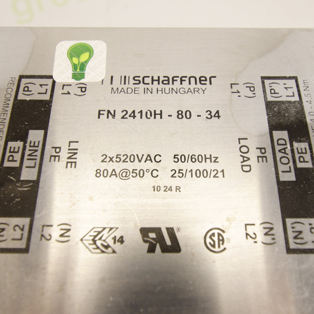 Schaffner FN 2410H-80-34 EMC Filter | 2-Phase | 80A | 520V AC