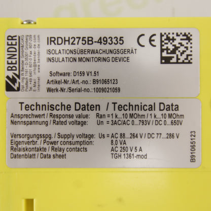 BENDER IRDH275B-49335 | A-ISOMETER® Insulation Monitor