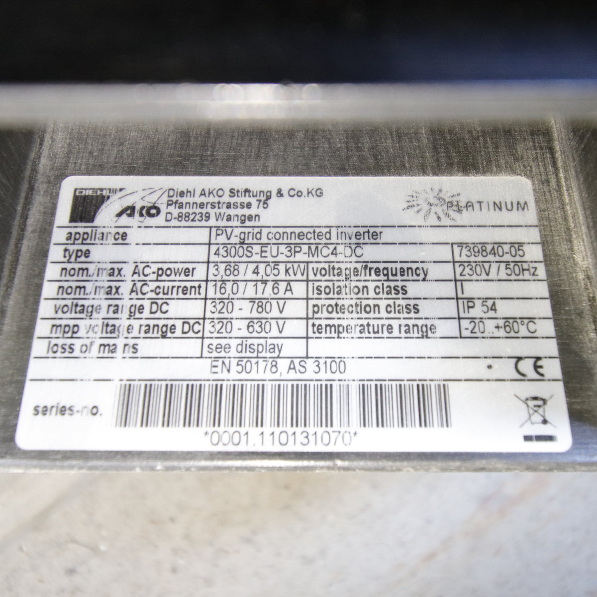 Diehl Platinum 4300S | 4.05 kW | Single-Phase PV Inverter