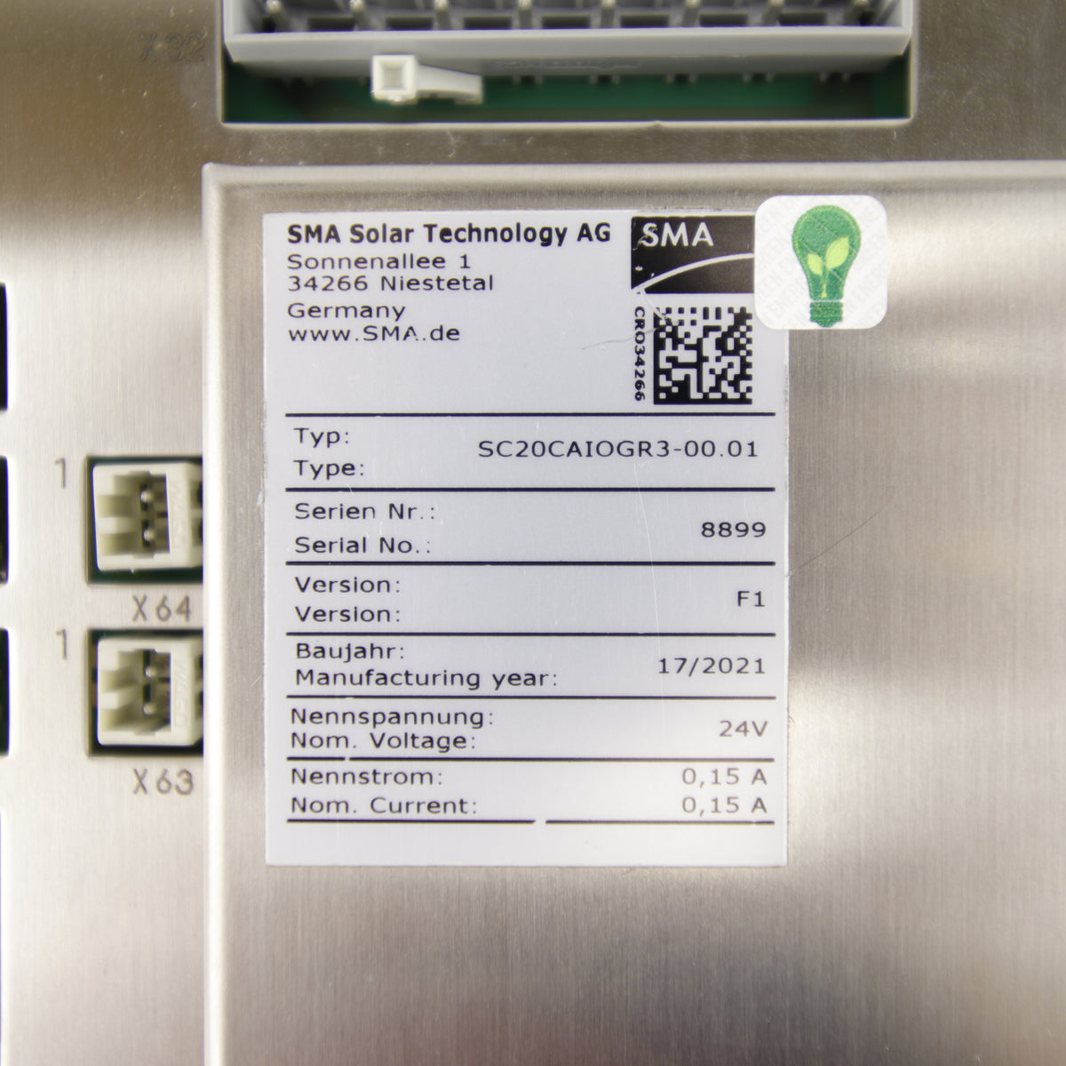 SMA SC20CAIOGR3-00.01 Industrial Control Board | 24V DC | Stainless Steel Enclosure | PV/SCADA Integration | Made in Germany