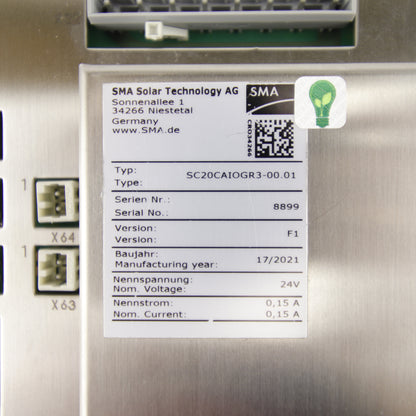 SMA SC20CAIOGR3-00.01 Industrial Control Board | 24V DC | Stainless Steel Enclosure | PV/SCADA Integration | Made in Germany