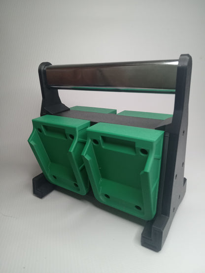 Professional portable holder for 18V Li-Ion batteries. Designed to hold 4 batteries