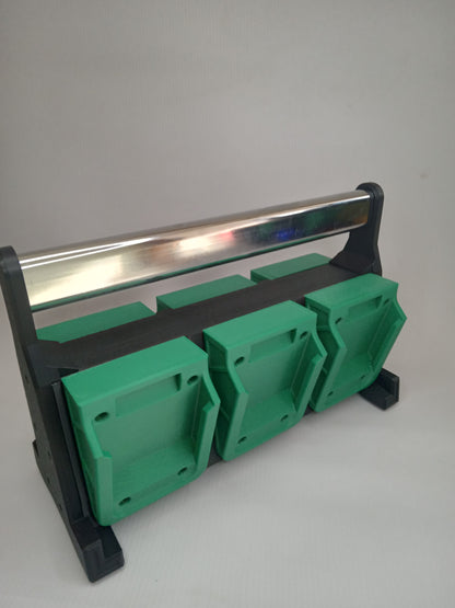 Professional portable holder for 18V Li-Ion batteries. Designed to hold 6 batteries