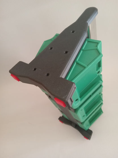 Professional portable holder for 18V Li-Ion batteries. Designed to hold 6 batteries