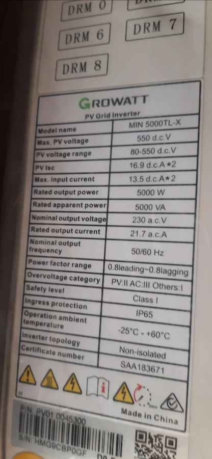 GROWATT MIN 5000TL-X 5000W 5KW МОНОФАЗЕН 230VAC WIFI ФОТОВОЛТАИЧЕН ИНВЕРТОР