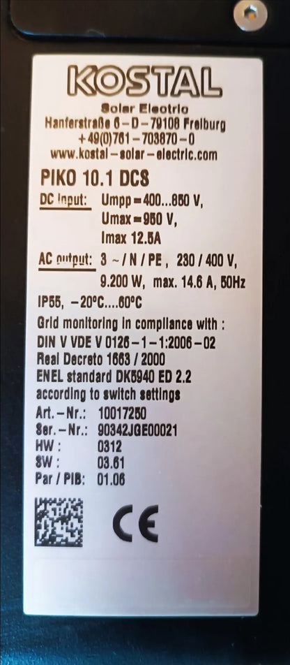 KOSTAL PIKO 10.1 KW 10000W 380VAC Three Phase Regenerated 3mppt Photovoltaic Inverter