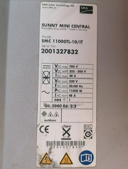 10pcs SMA Sunny MINI CEENTRAL SMC 11000TL 11kw Single Phase 230VAC 1mppt