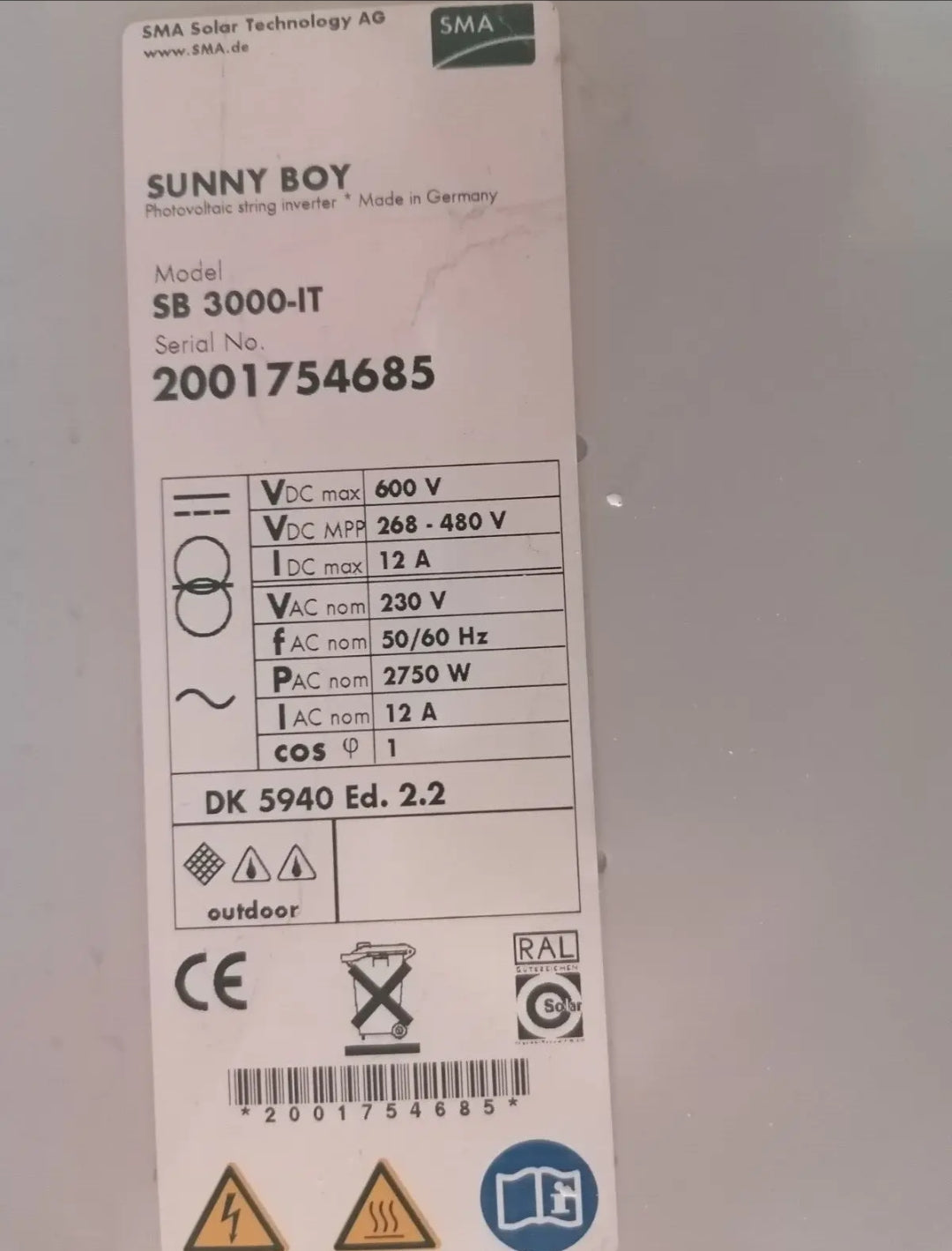 SMA Sunny Boy SB 3000-IT 3kw монофазен 230v AV 3000W