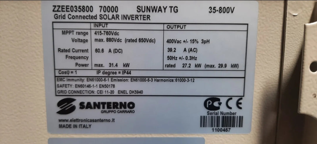 Santerno Sunway TG 35-800V 20kw трифазен 400v AC трансформатор инвертор нов