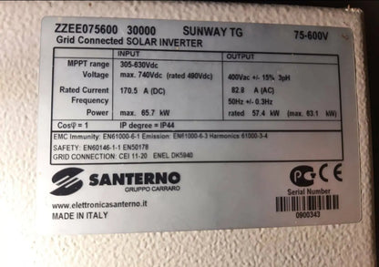 Santerno Sunway SZ 75-600V 65KW DC 380VAC 63KW AC inverter