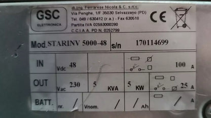 GSC Electronic STARINV 5000-48 5KW SINUSOIDAL BATTERY STORAGE INVERTER