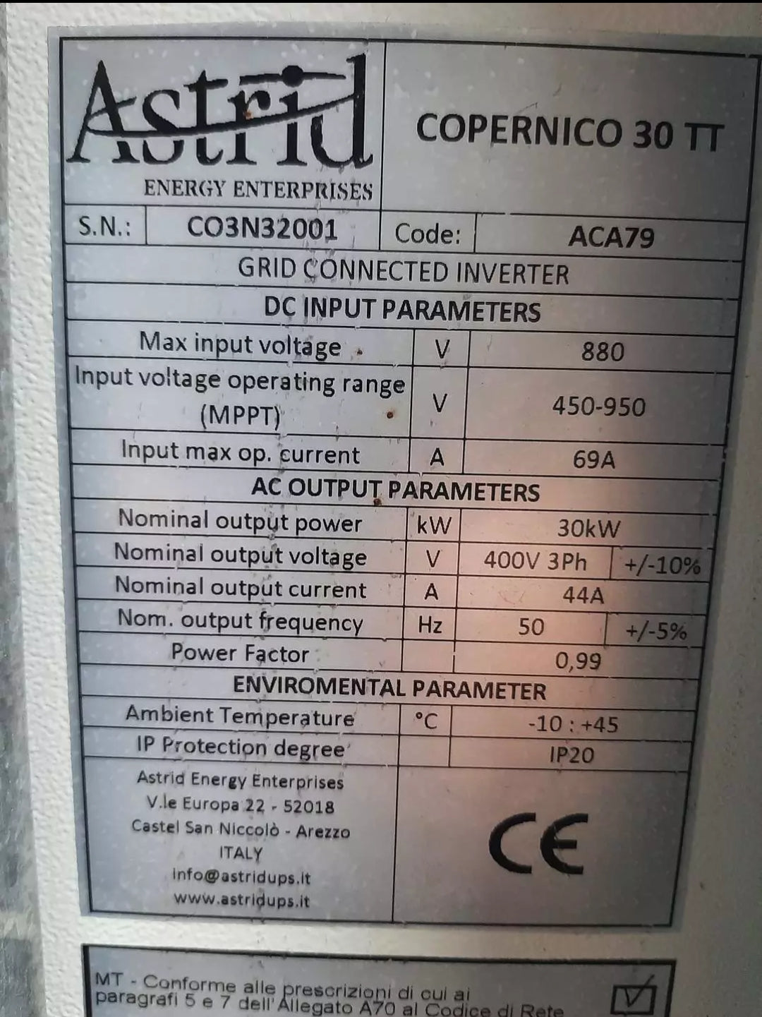 ASTRID COPERNICO 30TT 30kw three-phase 380v photovoltaic inverter with transformer